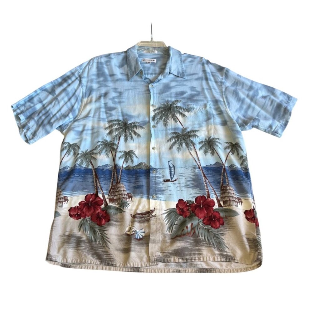 Pierre Cardin Caribbean Palm Trees Floral Men's Rayon Short Sleeved Shirt XL